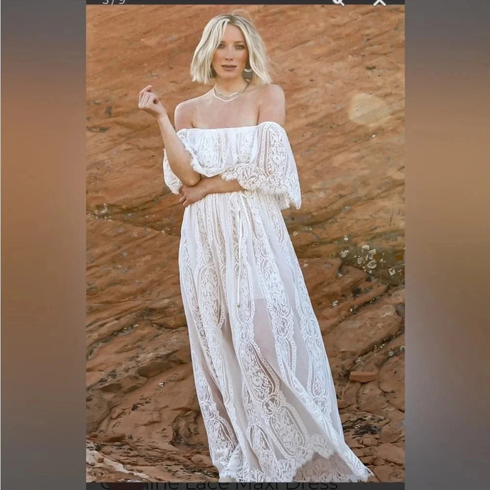 Baltic Born Leon Off Shoulder Whimsy Fairy Lace Maxi Dress - Picture 3 of 10